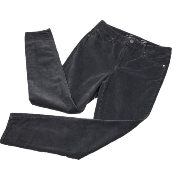 Seven7 Pants - Seven7 Gray Velvet Five Pocket Zipper Front Ultra High Rise Skinny Leg Pant